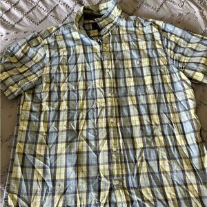 Casual Plaid Button-Down Shirt - Yellow and Gray